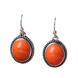 Antique Silver and Orange Stone Drop Style Earrings